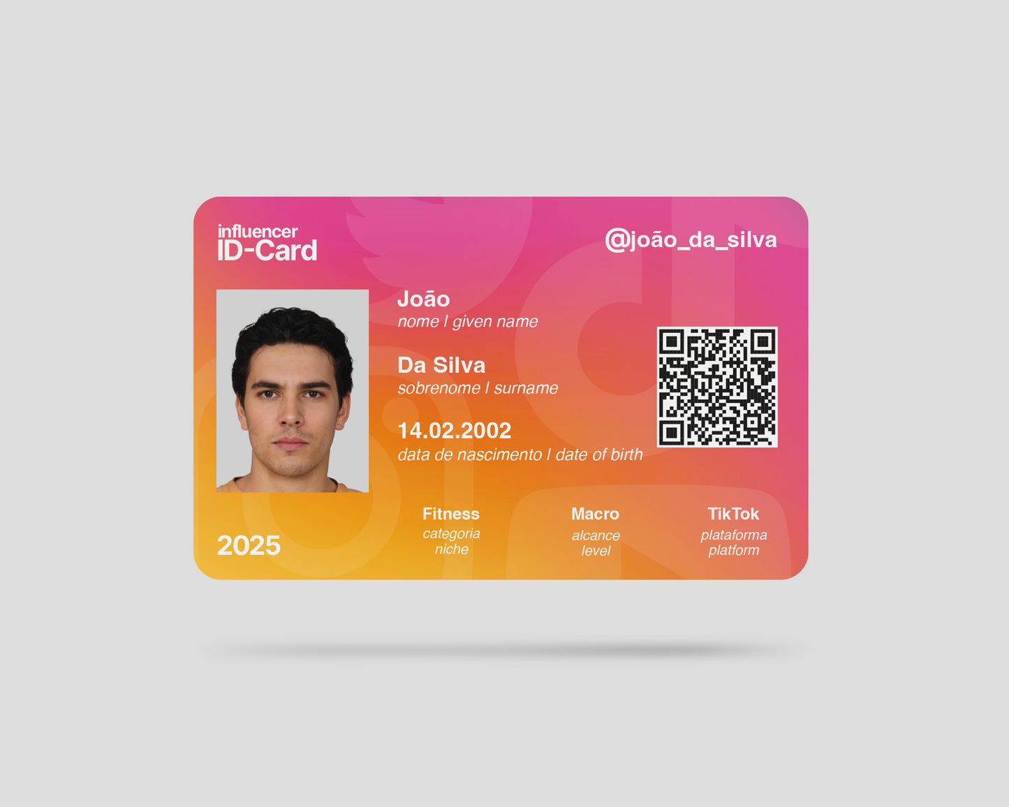Cartão de identificação do influenciador